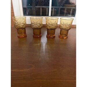 Libbey Country Garden Daisy Amber Gold 5" Glass Tumblers 12oz.